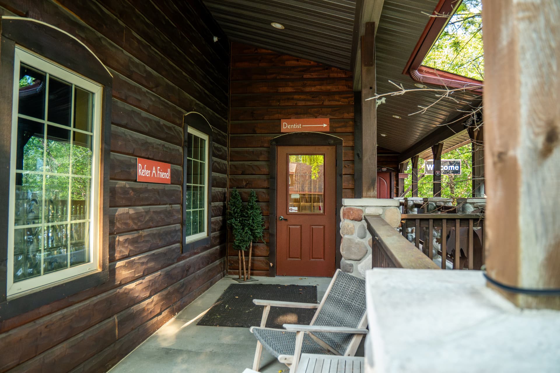 West entrance - covered porch to the dentist's door